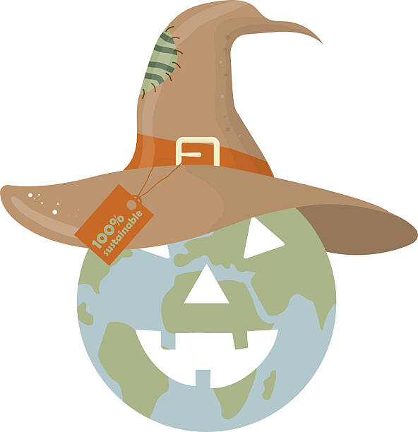 istock Earth Jack-o'-Lantern with Recyclable Witch Hat isolated on transparent background 2215259551