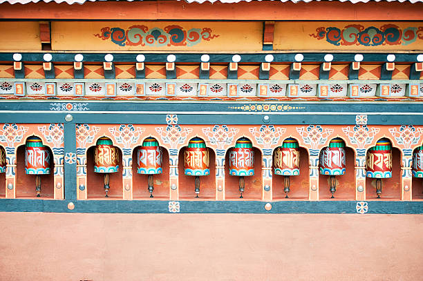 an asian chinese tourist sitting in bhutan temple