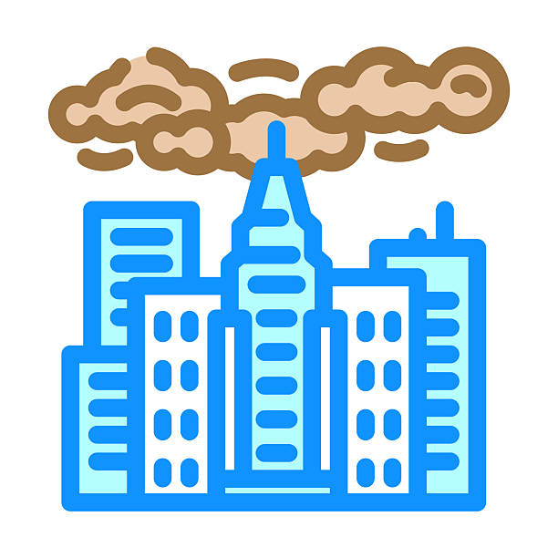 thick pollution cloud hanging over skyscrapers color icon vector illustration thick pollution cloud hanging over skyscrapers color icon vector. thick pollution cloud hanging over skyscrapers sign. isolated symbol illustration carbon-emissions stock illustrations