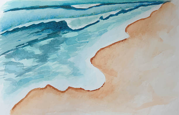 istock Waves crashing onto a sandy beach. Ocean or sea blue and beige background 2215271847