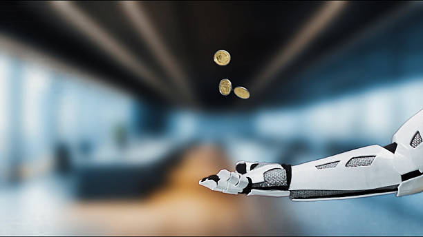 istock Robotic Arm Tossing Coins in Modern Office Environment, Symbolizing Innovation, Wealth, and Future Technology in Business Settings 2215273351