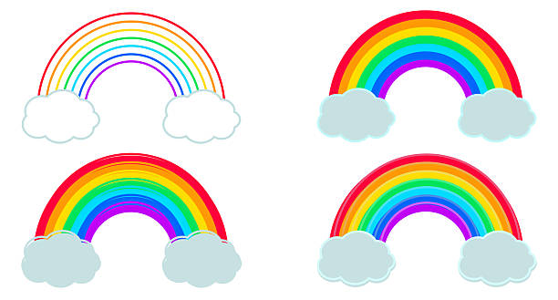 istock collection of beautiful rainbows with blue and transparent clouds 2215281079