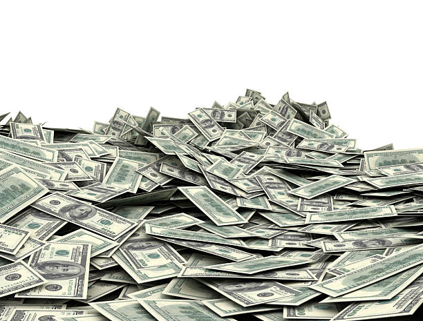 istock Pile with American one hundred dollar bills isolated on white background 2215290402