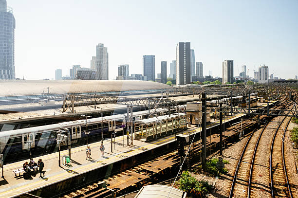 Railroad station in a city. Stratford in London