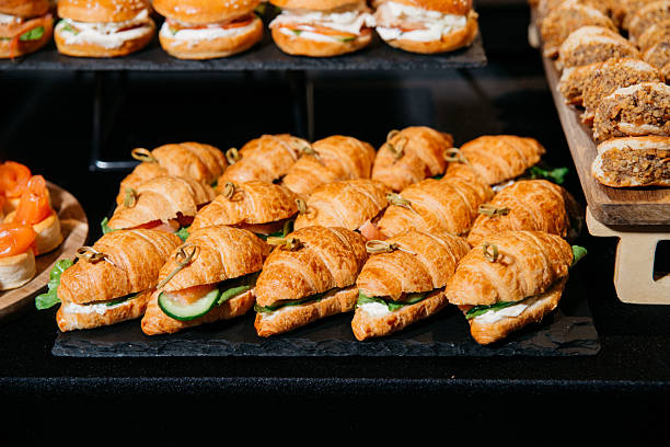 istock Mini croissant sandwiches on catering display. 2215307573
