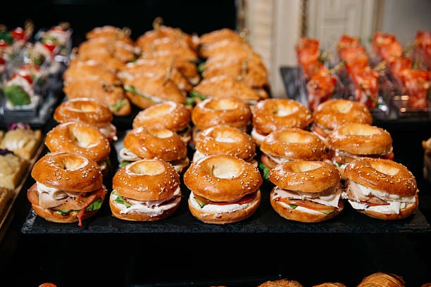 istock Mini bagel sandwiches with turkey and cream cheese. 2215307578
