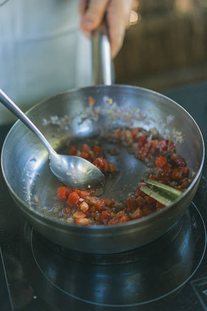 Original spanish paella while cooking. Barcelona. Spain.