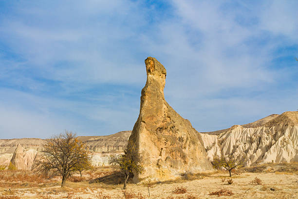 Cappadocia rock formation sites and chimneys. Kapadokya in Turkey, Love Valley. Tuff volcanic rock pillars and mushrooms in the museum under open sky in Cappadocia turkish famous tourist sight
