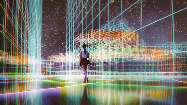 istock Woman walking in VR environment 2215314732