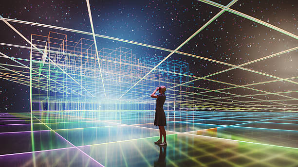 istock Woman standing in VR environment 2215314800