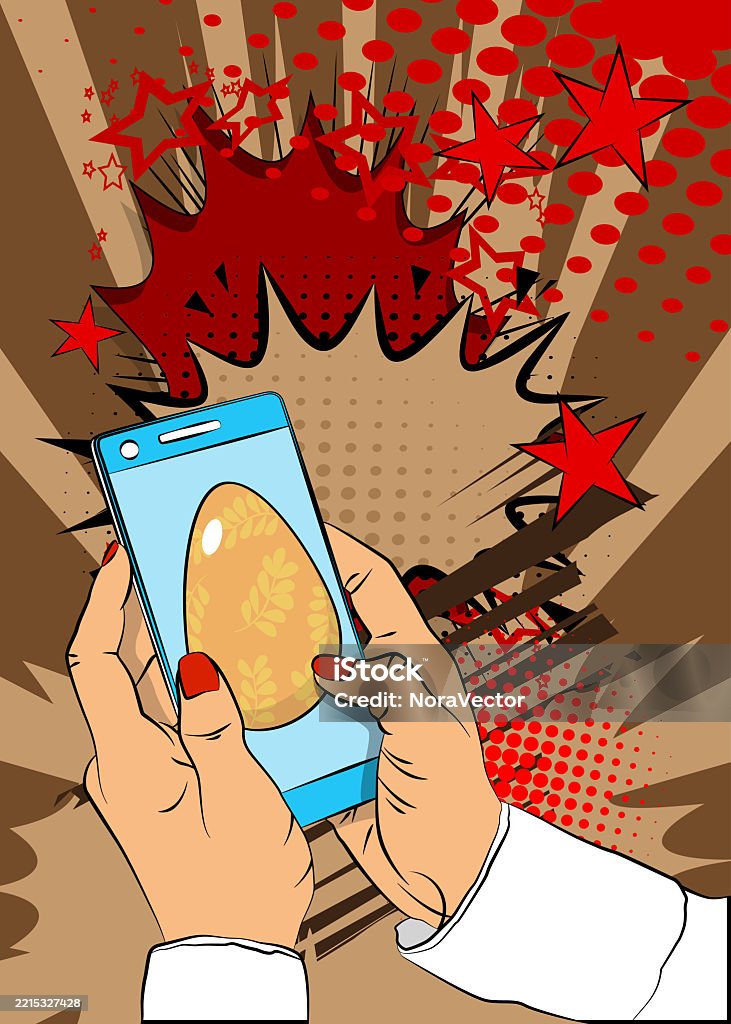 Comic Panel Cell Phone Cartoon Smartphone Comic Book Telephone With Easter Egg Retro Vector ...