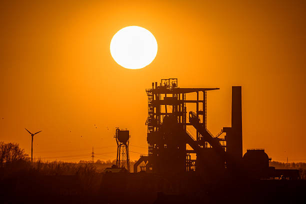 Panoramic image, industrial heritage of the old economy, former smelter Phoenix West in Dortmund against sunset, Ruhr Metropolis, Germany, Europe