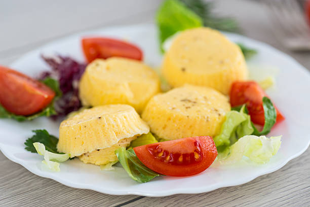 Healthy and tasty breakfast: steamed omelette with vegetables.