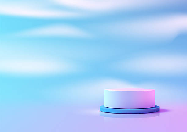 istock 3d cylindrical white blue podium stand mockup showcase product display on pastel sky background minimalist modern 2215350500