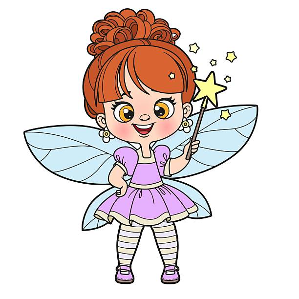 istock Cute cartoon little fairy with a magic wand color variation for coloring on white background 2215352619