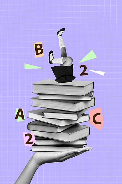 istock Photo collage trend sketch template artwork of hand hold huge stack book library half body legs season september student study university 2215353862