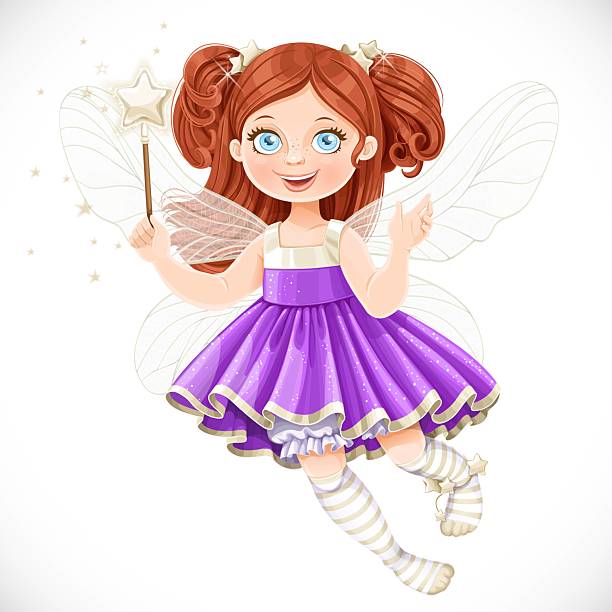 istock Cute little fairy girl in violet dress with a Magic wand isolate 2215355768