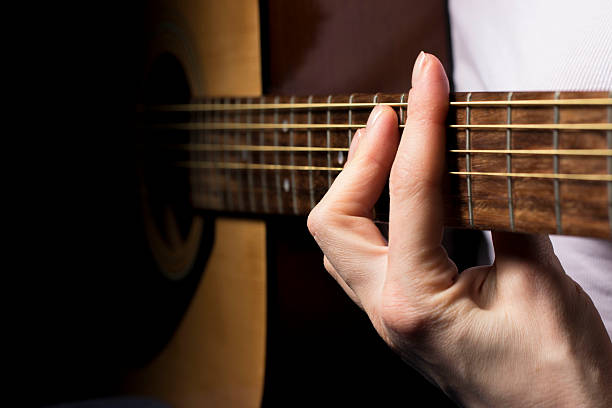 istock playing guitar, hand holds a chord, learning music, G minor 2215356540