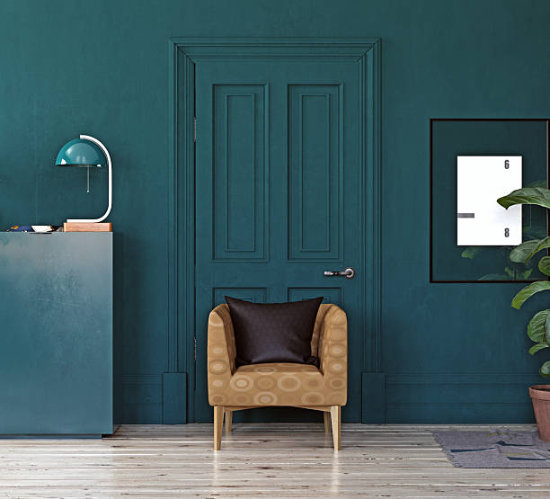 istock Dark green room with lone chair 2215359839