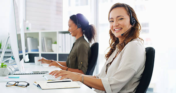 istock Call center, computer and woman with headset in portrait for customer service, technical support and online advice. Contact us, consultant and coworking help desk assistance, inbound query and FAQ 2215366527