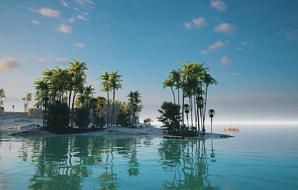 A Serene Tropical Landscape featuring Clear Waters and Lush Vegetation all around it