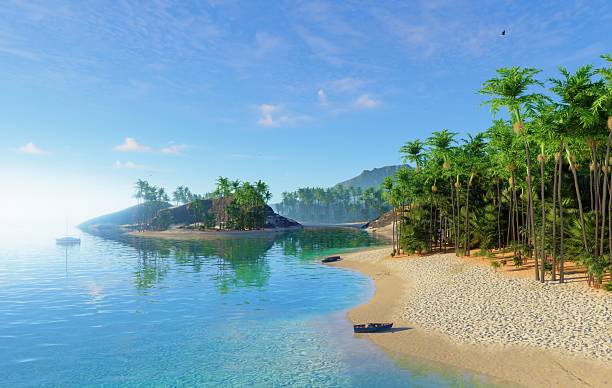 istock A Serene Tropical Landscape featuring Clear Waters and Lush Vegetation all around it 2215368270