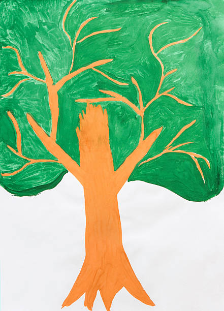 istock Children's drawing: painted tree isolated on a white background. Children's creativity. A sample for a child to draw a tree 2215369706