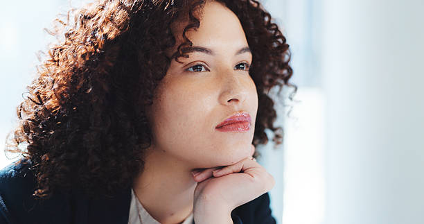 istock Thinking, vision and business woman in office for problem solving, financial advisor and client solution. Brainstorming, reflection and accounting audit with person in agency for investor decision 2215375249