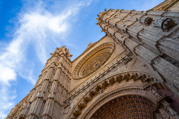 Spain, Mallorca, Palma, May 05, 2025 - Low angle view of Palma Cathedral