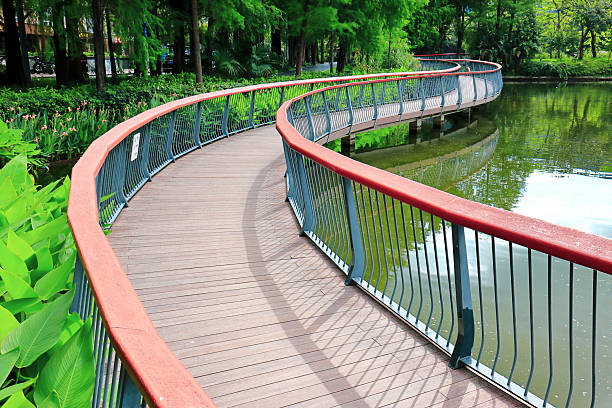 Red bridge at the Japanese Garden Park. Beautiful garden background