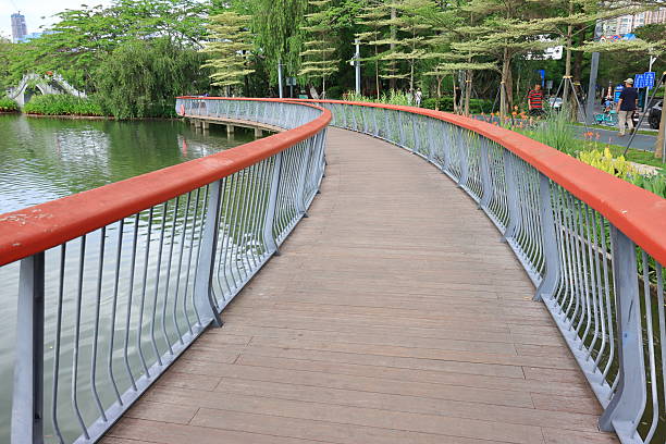beautiful woman leaning on railing looking at view in park,China.