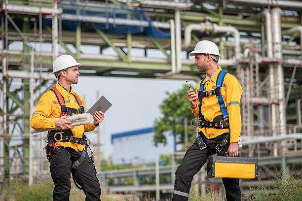 istock Surveyor engineers team wearing safety uniform checking inspection by  inspection and checking construction process railway switch and checking work on railroad site is industry transportation concept. 2215387525