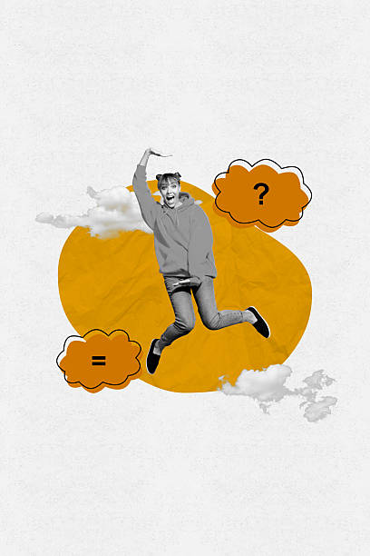 istock Graphics collage of person flying on white background with textbox equal question mark 2215391933