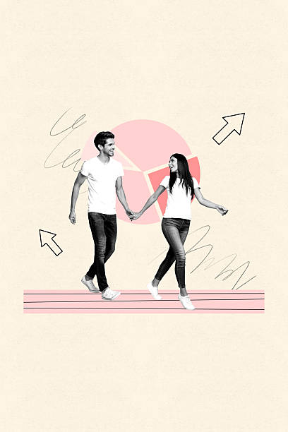 istock Creative pop collage of person stand front drawing pie chart with arrows pointers on pastel background 2215395913