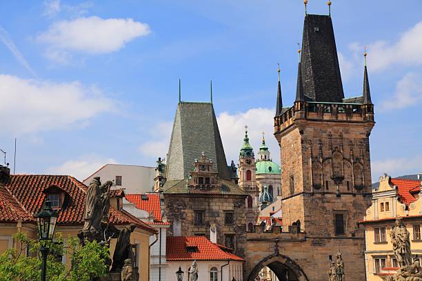 istock Prague city skyline with Malostranska mostecka vez 2215397404