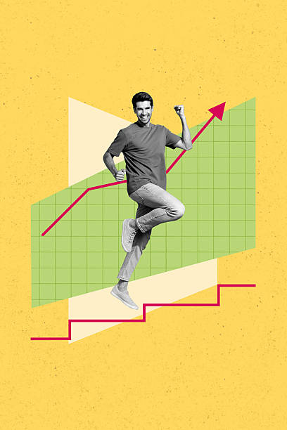 istock Image collage of person stand drawing steps with arrows increase on yellow background 2215397607