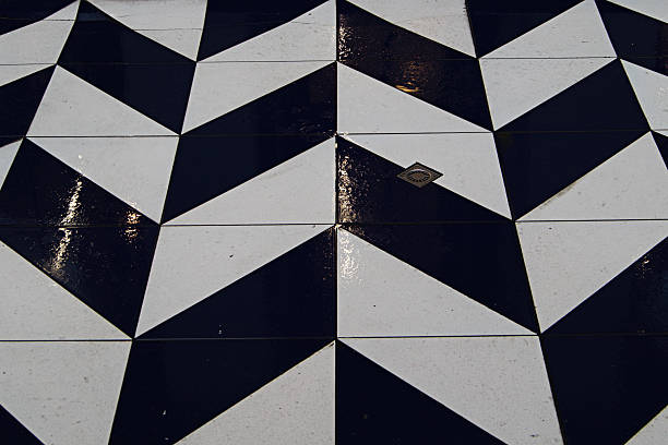 istock Geometric wet tile pattern featuring black and white designs captured in Denmark 2215398147