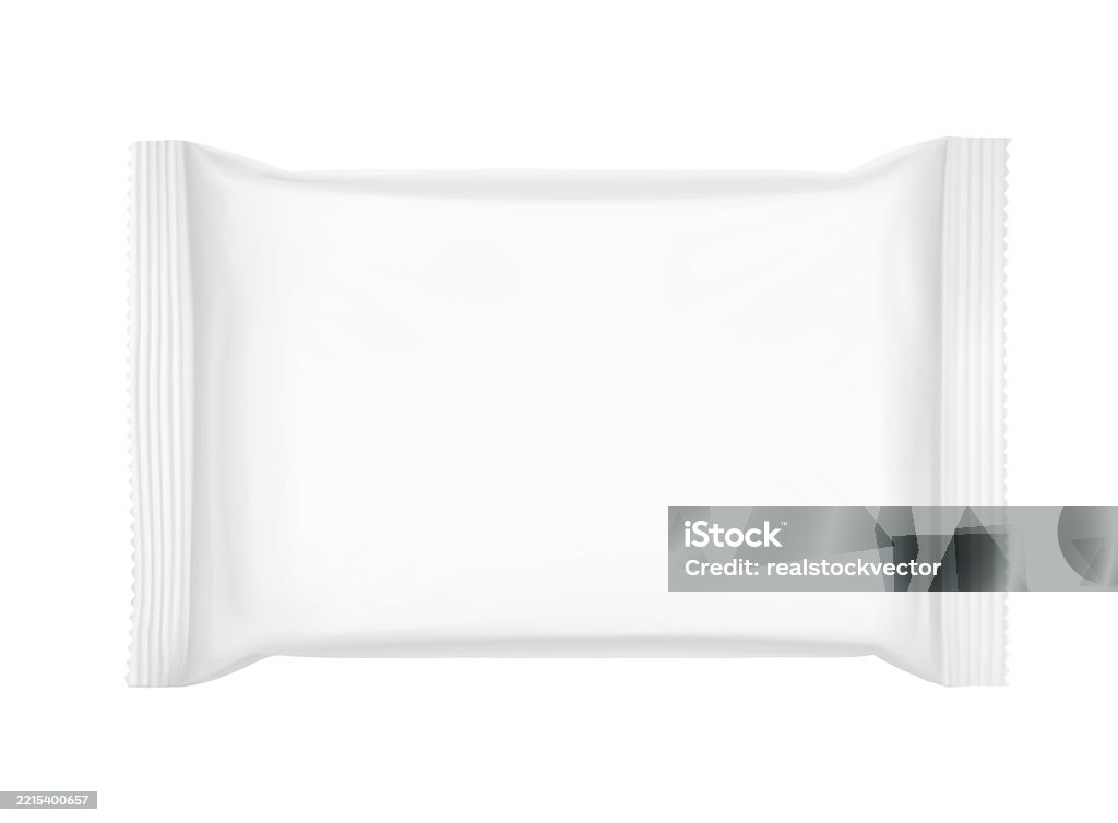 Realistic flow pack mockup. Front view. Vector illustration isolated on white background. Can be use for your design, promo, adv and etc. EPS10. Mockup stock vector Realistic flow pack mockup. Front view. Vector illustration isolated on white background. Can be use for your design, promo, adv and etc. EPS10. Mockup stock vector