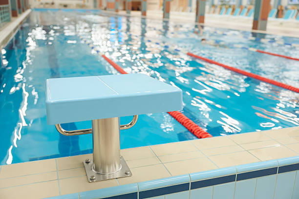 istock Picture of a modern empty swimming pool with blue water 2215412313