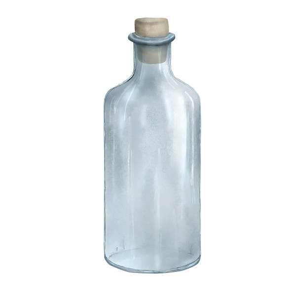 istock Glass transparent liquid bottle. Watercolor illustration. A glass container with a cork lid, insulated on a white background. For cooking, drinks, milk, lemonade, experiments, magic and witchcraft 2215415446