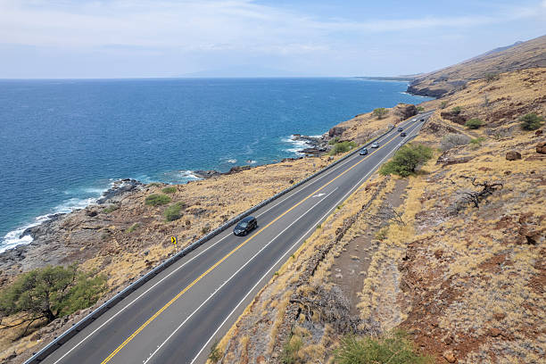Aerial view of coastal highway, Honoapiilani Highway, Maui