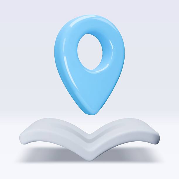 istock Blue location pointer om map, book, placemark, marker of map, navigation pin sign. 3d GPS icon. Sign for searching on map direction. Vector render illustration isolated on white background 2215418374