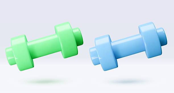 istock Blue and green Dumbbell Realistic icon, 3d render. Isolated on white backround. Sport And Fitness design set. Vector illustration for shop, flyer, banner, web, advertising, sale 2215418389