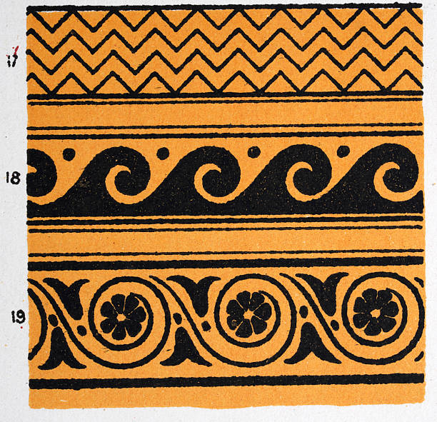 istock Ancient decorative art pattern of Ancient Greece, Greek, Abstract Floral, Motifs, Yellow, Black, Wave, Zigzag, Vintage decor illustrations 2215421703