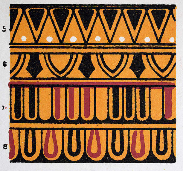 istock Ancient decorative art pattern of Ancient Greece, Greek, Abstract Floral, Motifs, Yellow, Black, Scalloped, lines, Vintage decor illustrations 2215421751