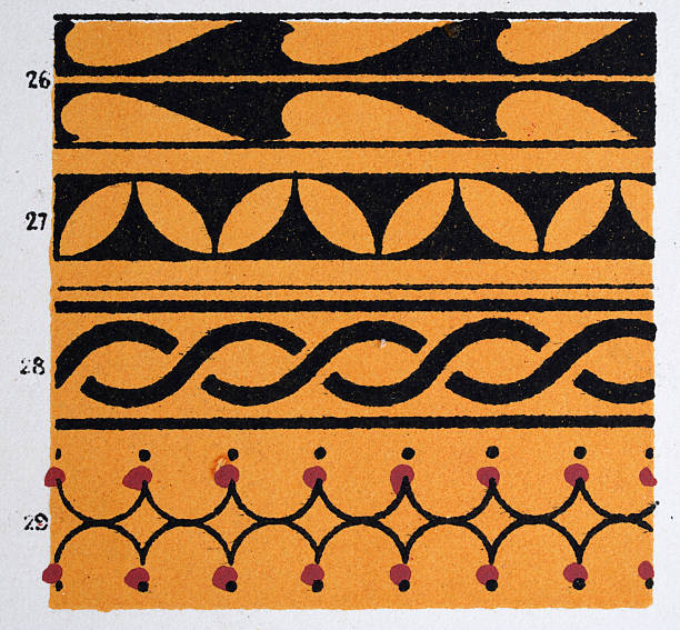 istock Ancient decorative art pattern of Ancient Greece, Greek, Abstract Floral, Motifs, Yellow, Black, Connected, Lines, Dots, Vintage decor illustrations 2215422012