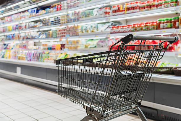 istock Empty Shopping Cart in Grocery Store 2215423498
