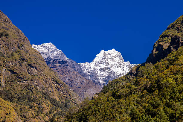 istock Himalaya snow summit mountain on Nepal trek hiking route 2215425954