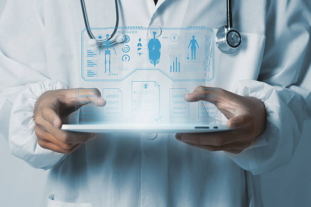 istock Digital healthcare technology and online medical record system with document workflow, treatment planning, insurance, data visualization, and modern health information management interface 2215433179
