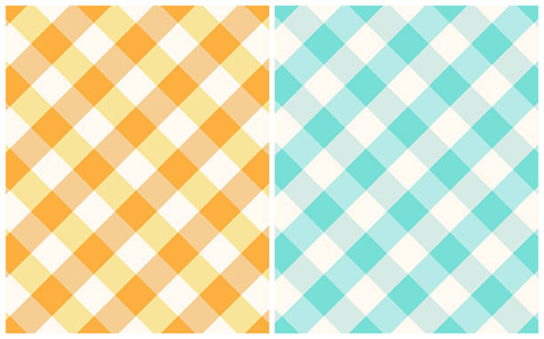 Background plaid gingham patterns in retro aqua blue mix and sunny yellow mix. Vector illustrated. Editable fills.
